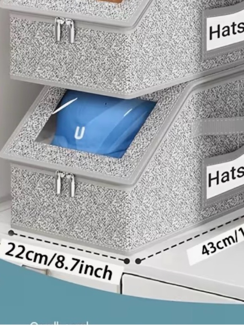 3 gray stackable hat boxes
